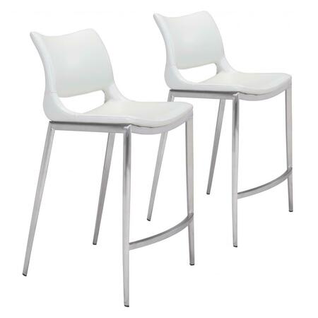 HOMEROOTS White Faux Leather & Silver Mod Ergo Counter Chairs, 2PK 396487